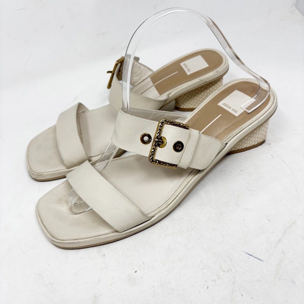 Dolce Vita Womens White Leather Triangle Heel Square Toe Slide Sandals Size 9.5‎
